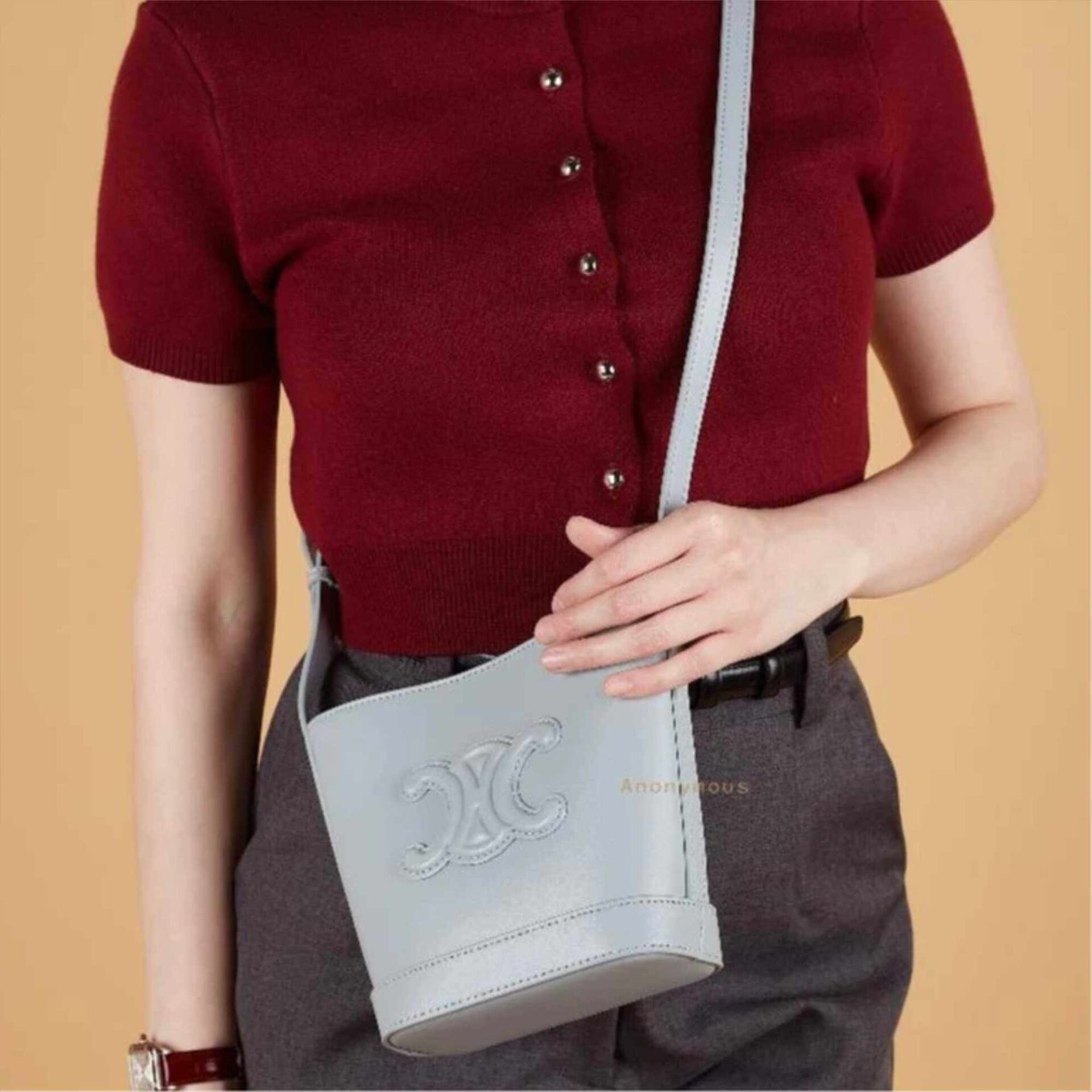Anonymous Joline Bucket Bag Small/Large Swift Leather/Zinnia East West GHW No Brand (Tas Kulit)